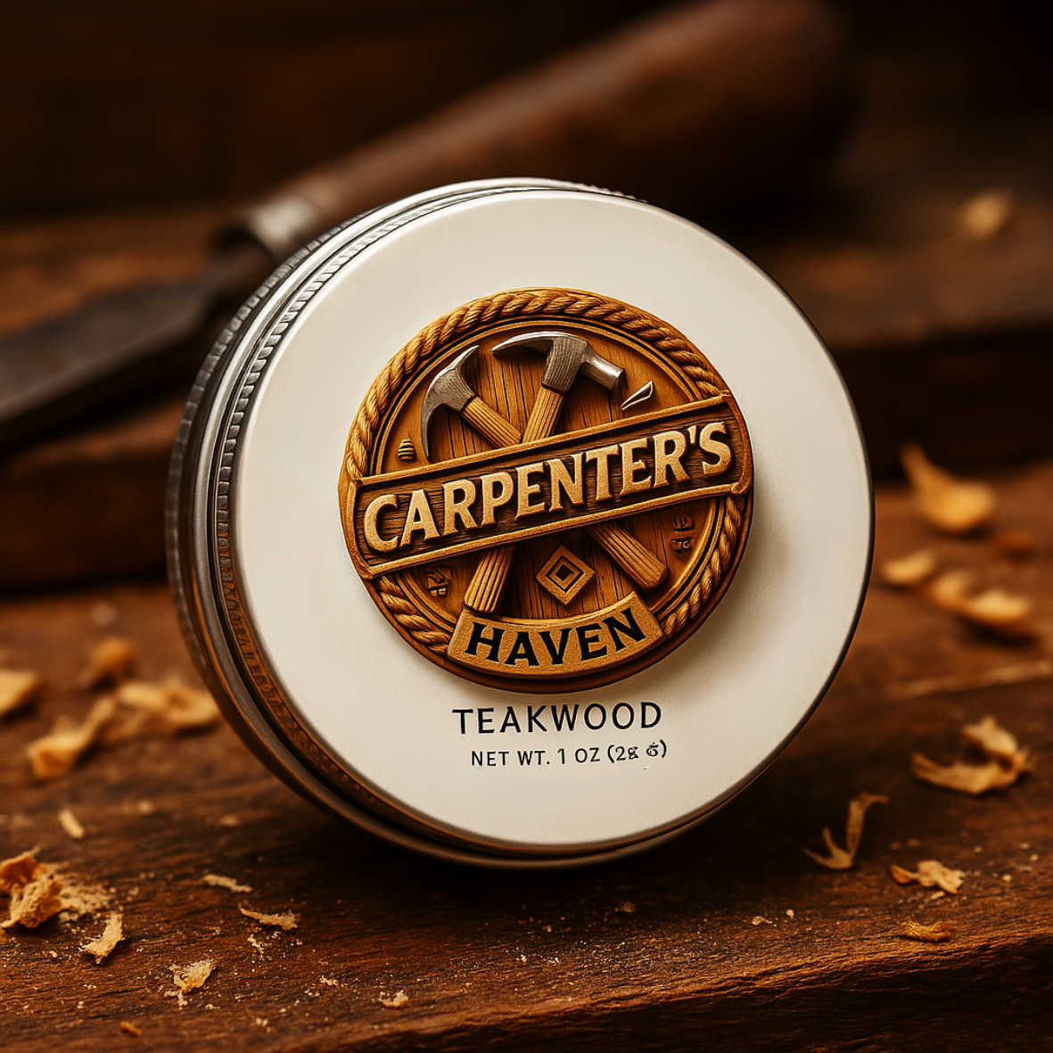 Carpenter’s Haven teakwood balm jar